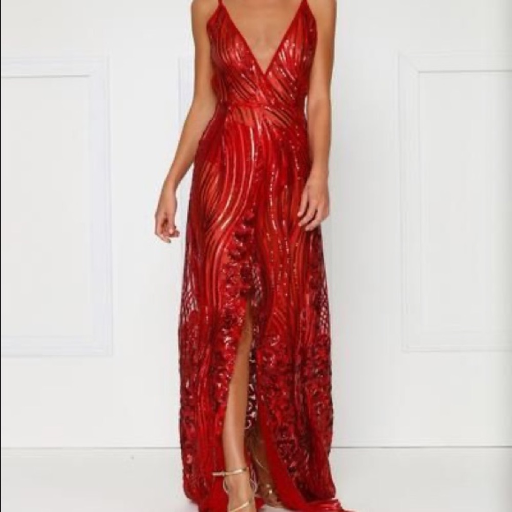 Red sequin couture gown